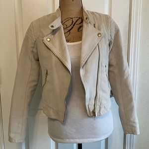 H&M girl’s faux suede cream moto biker jacket quilted soft asymmetrical zipper